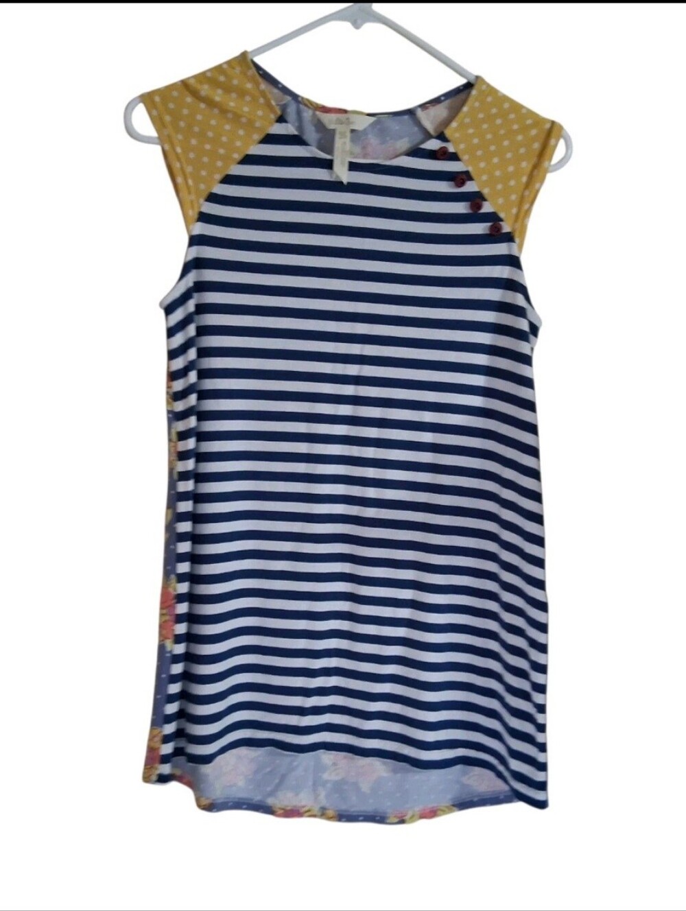 Madtilda Jane Team Captain Tee Striped Floral Button Accent Butter Soft Size XS